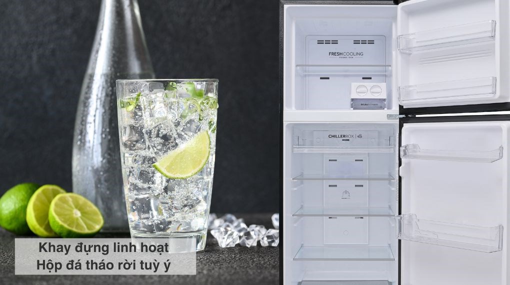 tủ lạnh Aqua AQR-T410FA(SL) ngăn đá trên màu bạc