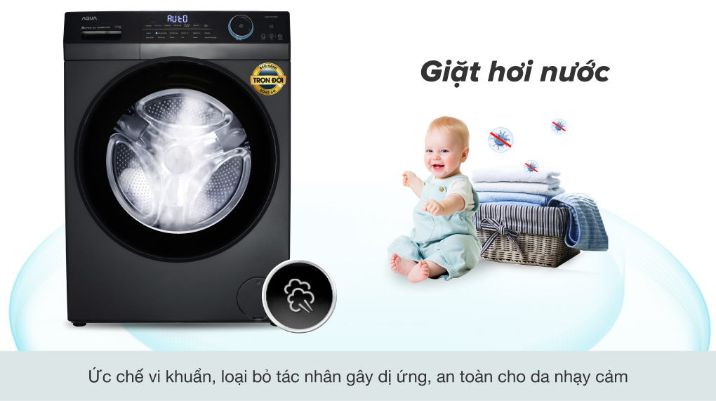 máy giặt lồng ngang Aqua AQD-D1002G.BK 10 kg tính năng giặt hơi nước